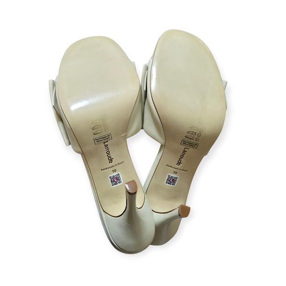 Larroude (Larroudé) Bow Mule Heels Off-White Cream Leather Size 10 - Picture 7 of 10